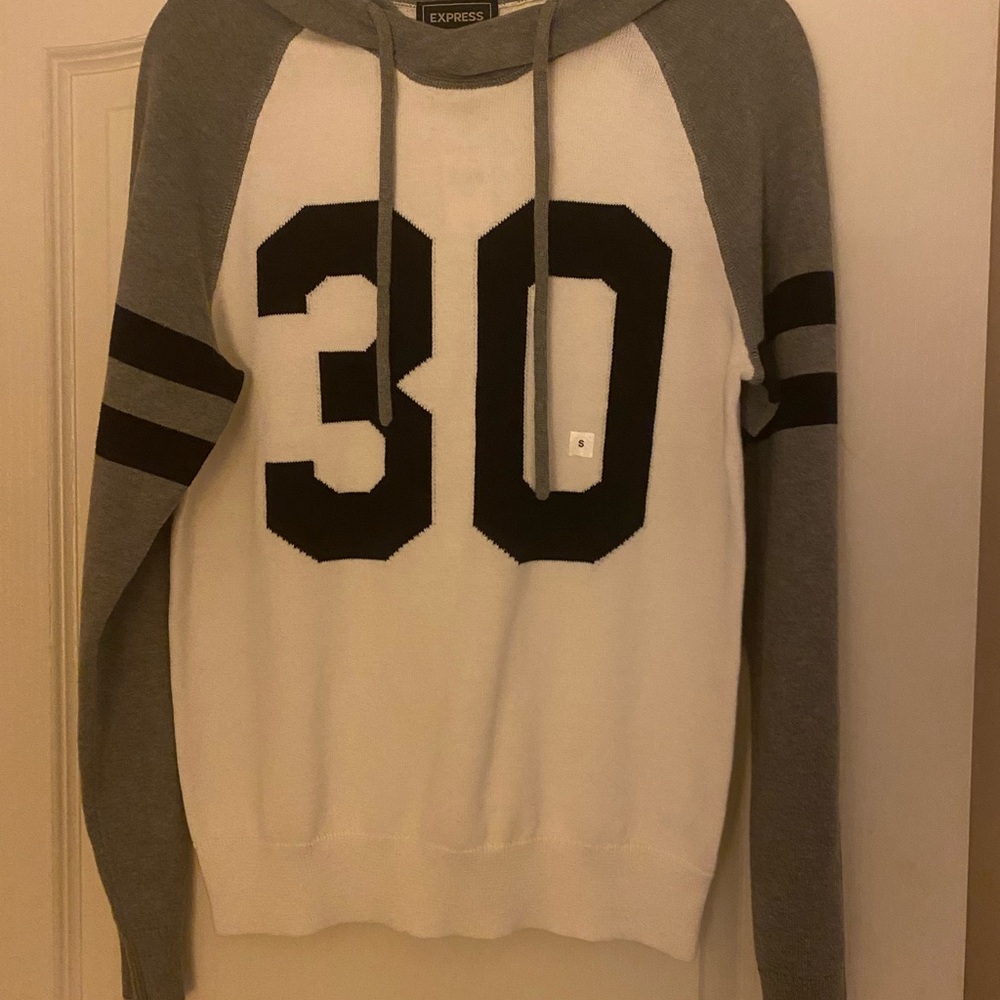 Express Gray and White Hoodie Sweater